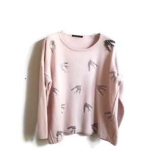 Luisa Cerano cashmere sweater swallow silk virgin wool pink embellished sz 12